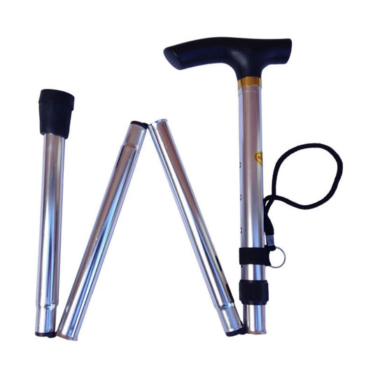 Adjustable Metal WALKING STICK Travel Cane Folding Pole Compact Retractable Hike - Silver – view 2