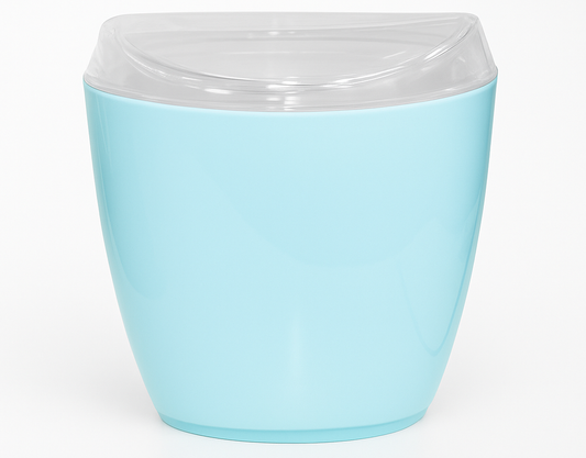 Oval Swing Top Waste Rubbish Bin Acrylic Lightweight Compact Bathroom Office in Blue – view 2