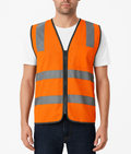Hi Vis Safety Vest V563-CL-033-ORG-XXL - Reflective Tape, Zip Up, Orange, UPF 40-50+, AS/NZ Compliant