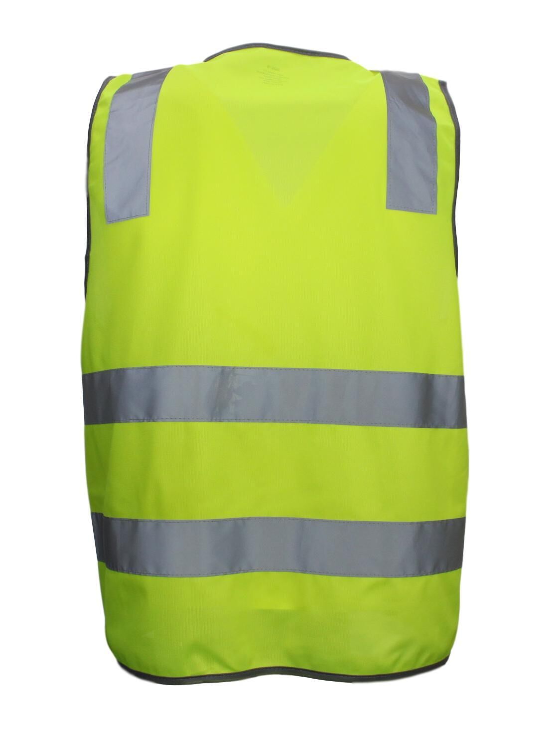 Hi Vis Safety Vest V563-CL-033-YLW-L Reflective Tape Zip Up Pocket Yellow - L