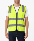 Hi Vis Safety Vest V563-CL-033-YLW-M Reflective Tape Zip Up, Chest Pocket, Yellow, Complies with Australian Standards