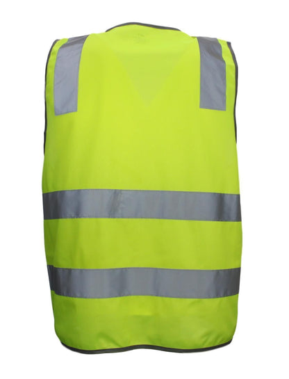 Hi Vis Safety Vest V563-CL-033-YLW-XL, Reflective Tape, Zip Up, Chest Pocket, Yellow, XL
