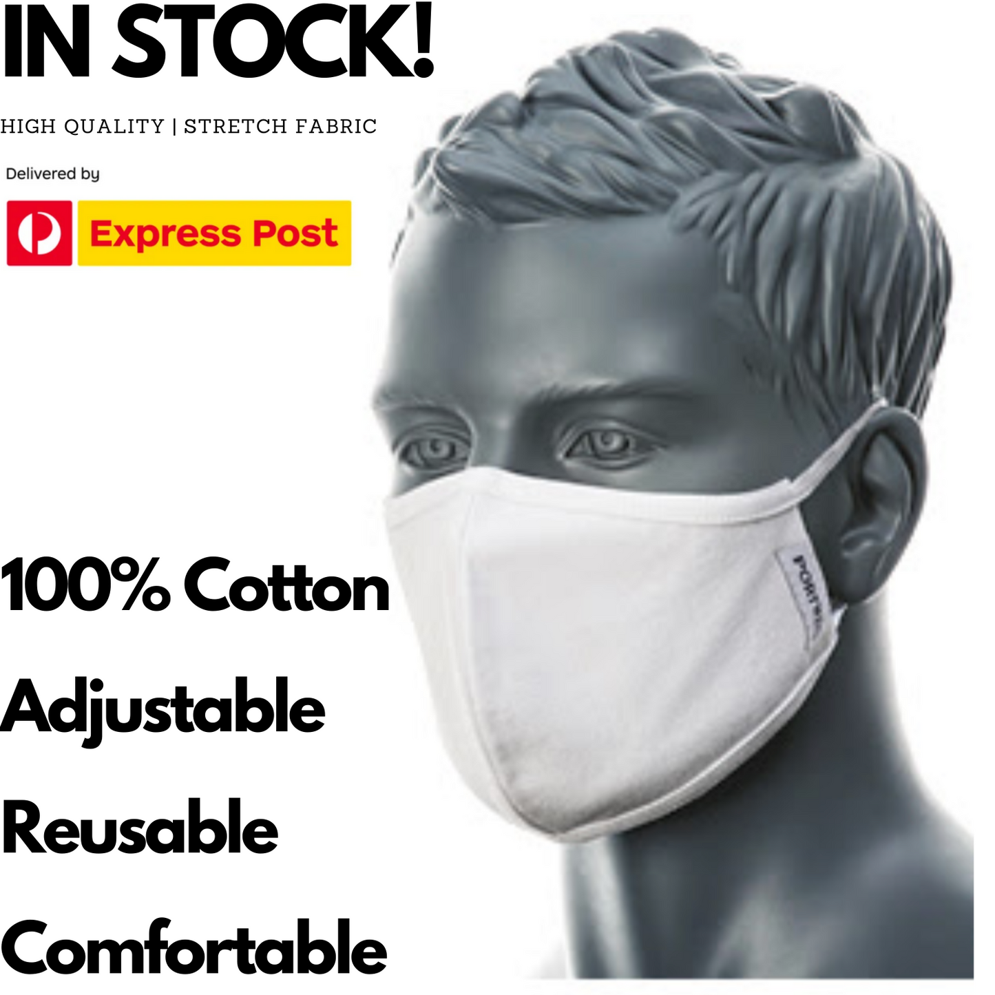 Anti-Microbial 2-Ply Cotton Face Mask V563-CV22 - Washable, Reusable, Breathable, Odour Control