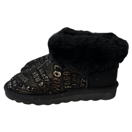 Womens Australian Sheepskin Wool Fur Mini UGG Ankle Boots in Black - 6
