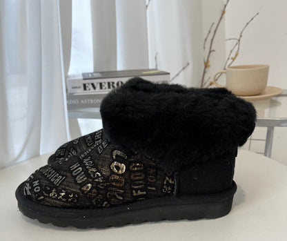 Womens Australian Sheepskin Wool Fur Mini UGG Ankle Boots in Black - 7