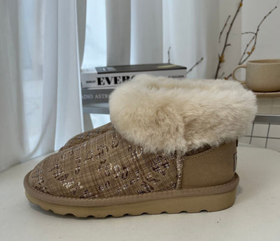 Womens Australian Sheepskin Wool Fur Mini UGG Ankle Boots in Sand - 5