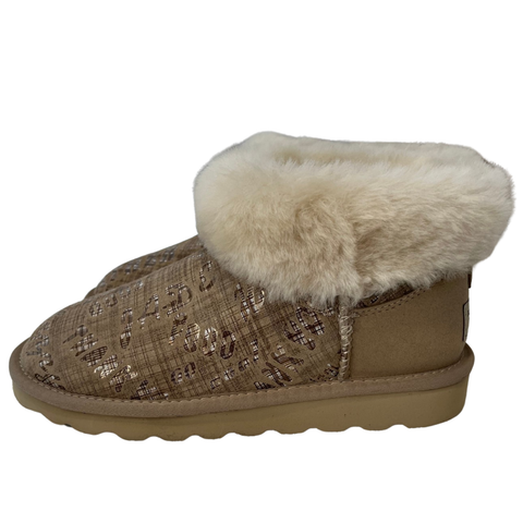 Womens Australian Sheepskin Wool Fur Mini UGG Ankle Boots in Sand - 7 - Auzzistore
