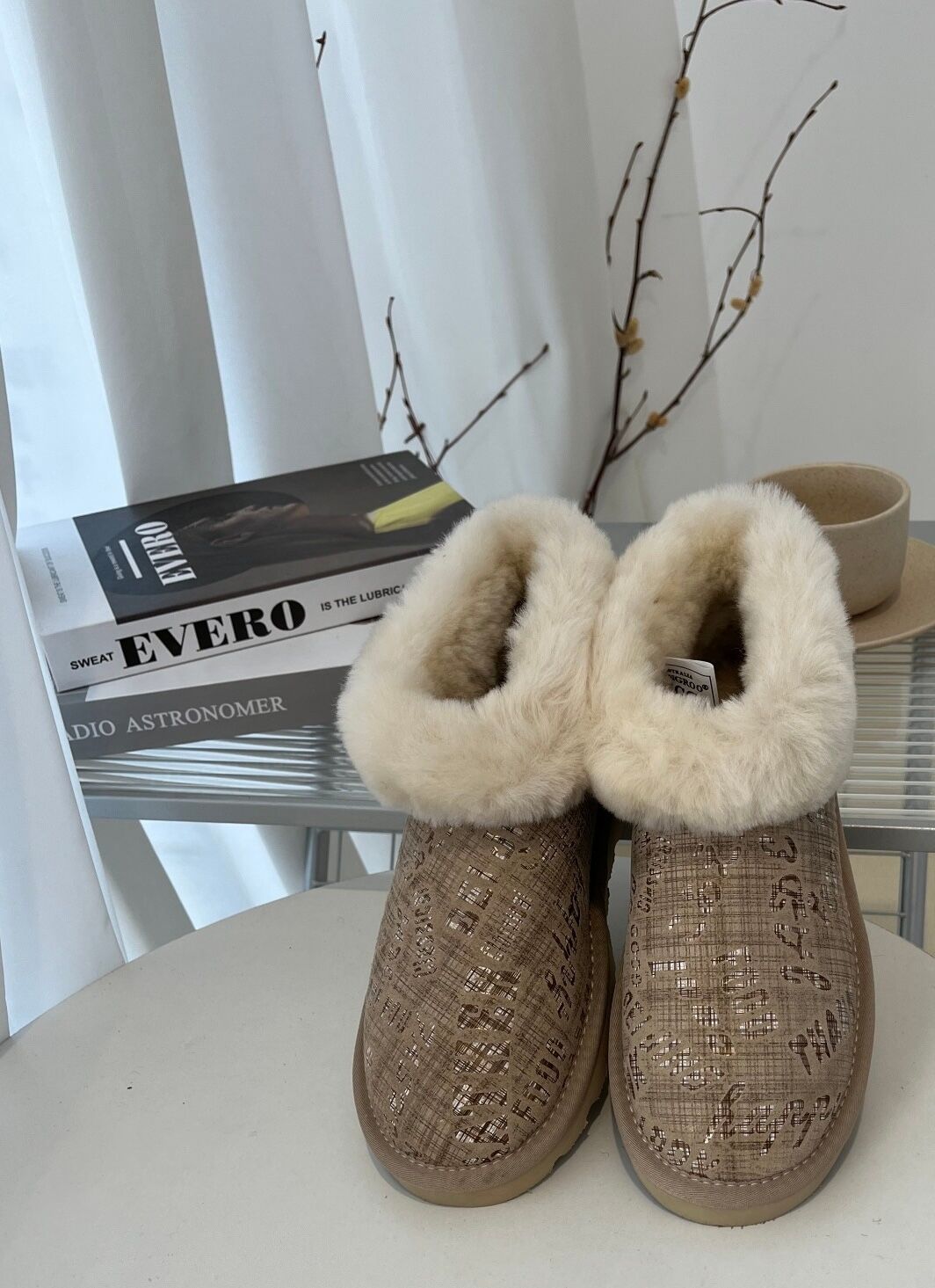 Womens Australian Sheepskin Wool Fur Mini UGG Ankle Boots in Sand - 8