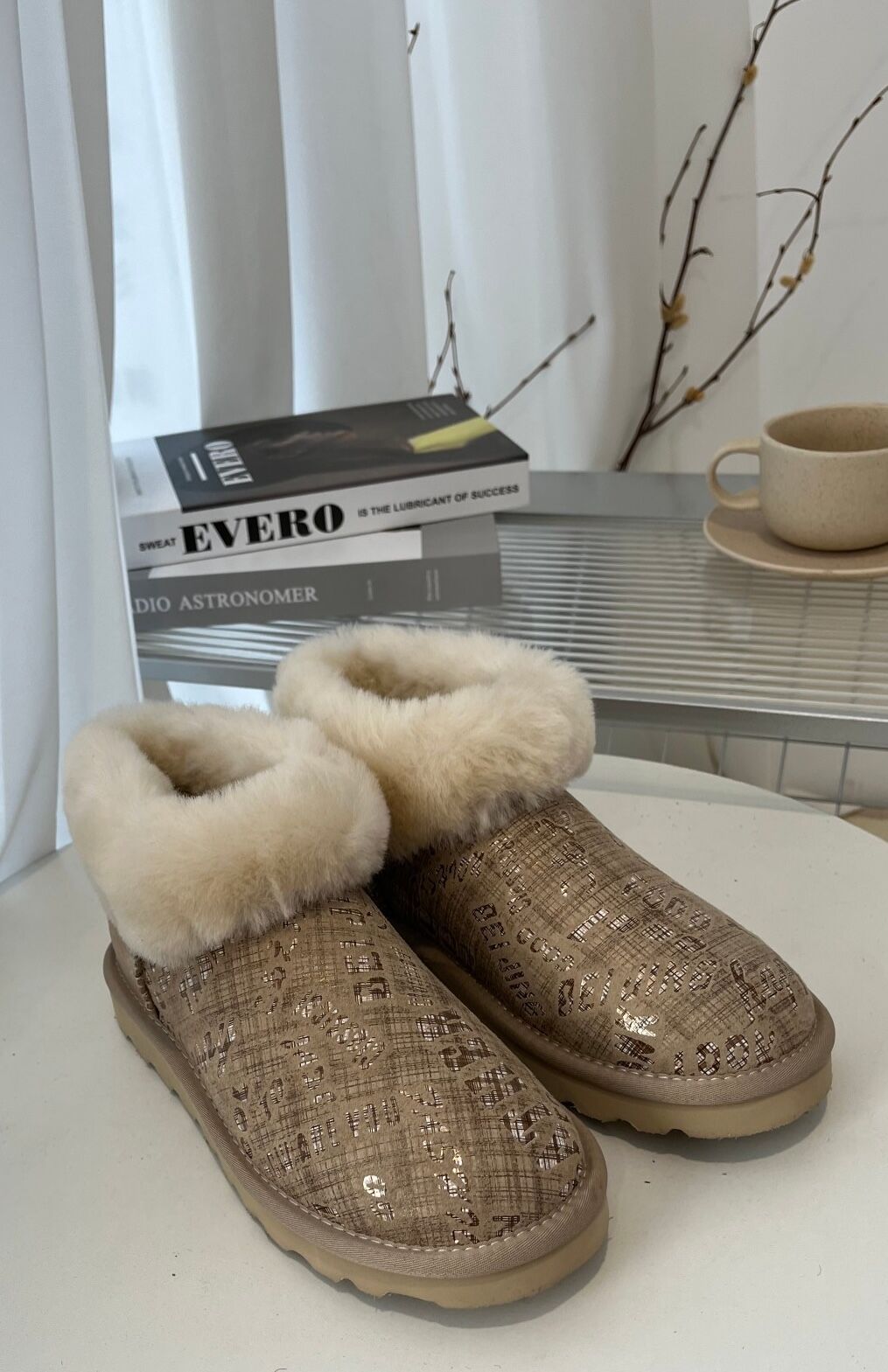 Womens Australian Sheepskin Wool Fur Mini UGG Ankle Boots in Sand - 8