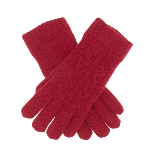 Dents Womens Cable Knit Gloves in Berry – view 2