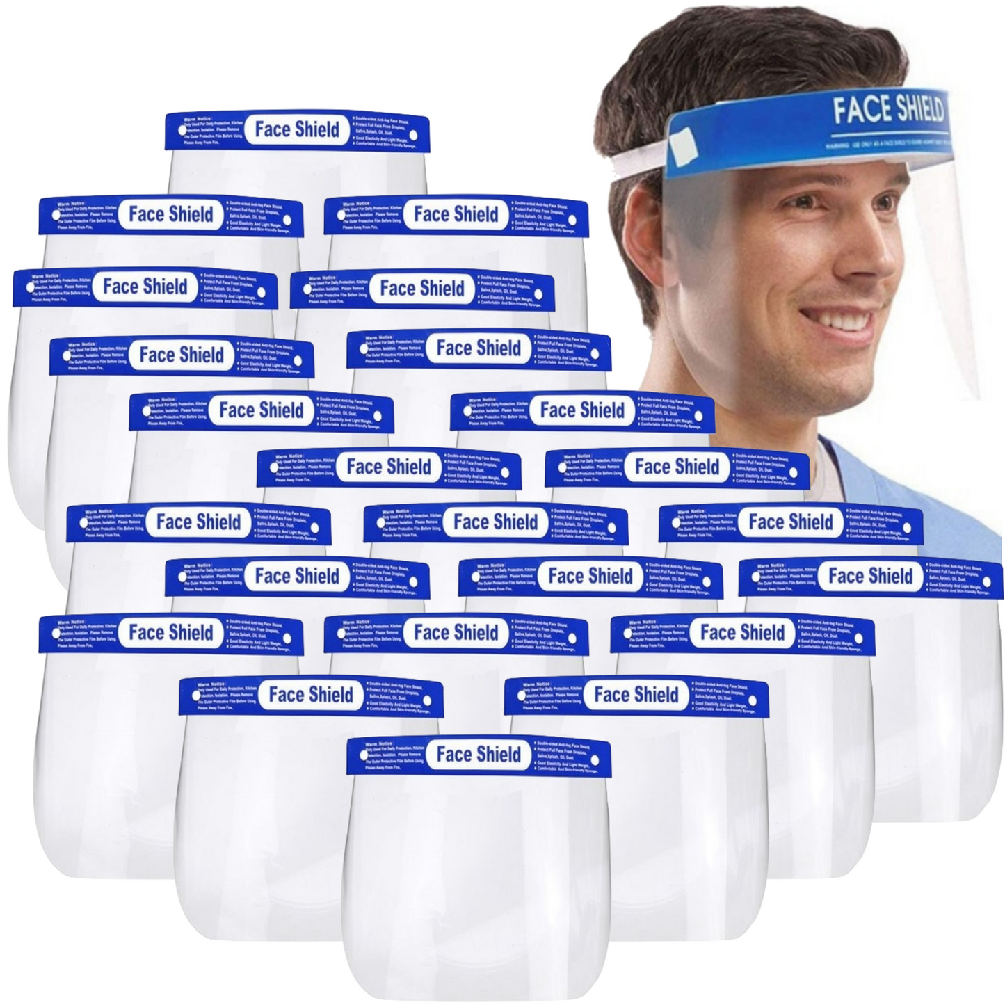 Safety Full Face Shield V563-FS-1, Anti-Fog, Double-Sided PET, 32x22cm, Glasses Compatible, Lightweight