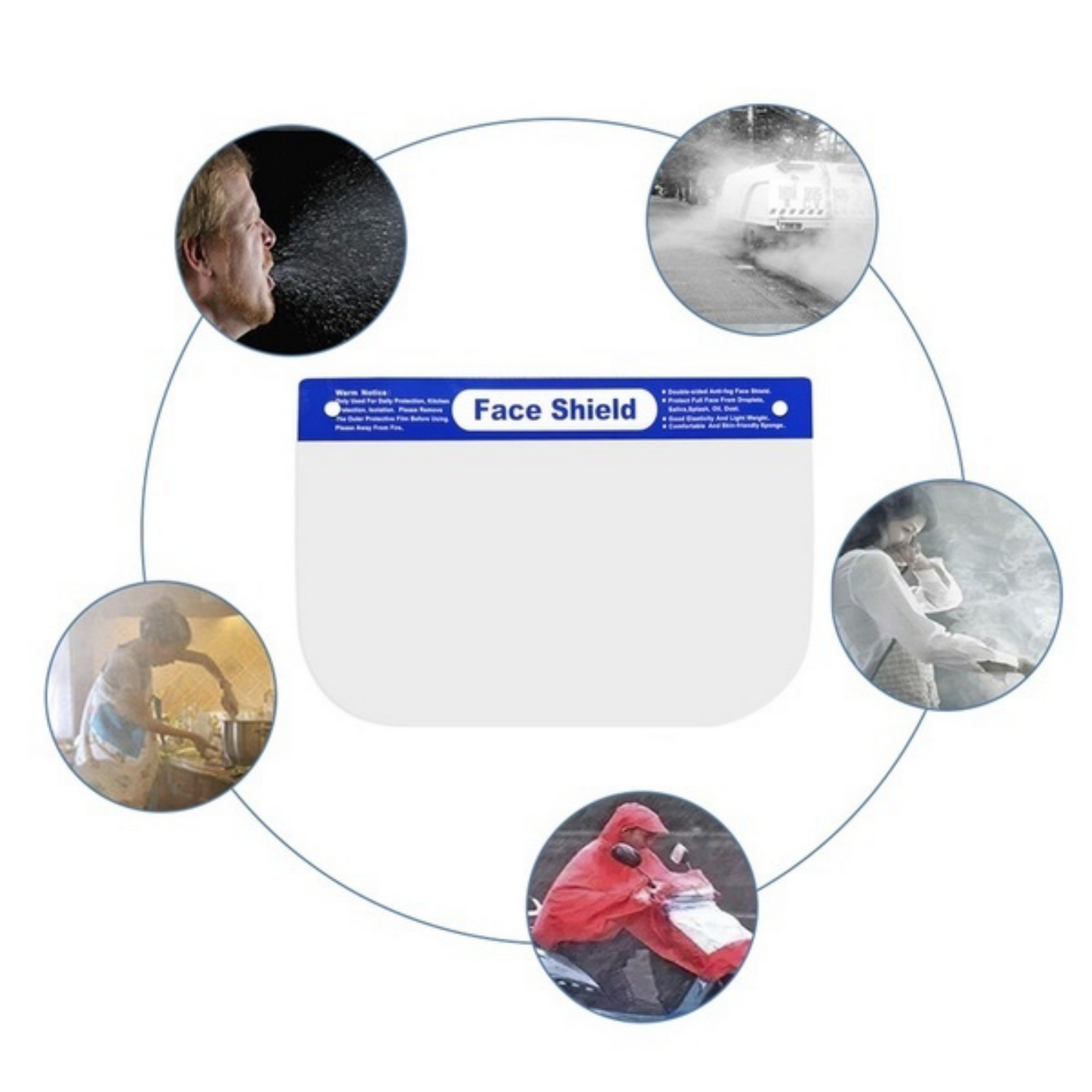 Safety Full Face Shield V563-FS-1, Anti-Fog, Double-Sided PET, 32x22cm, Glasses Compatible, Lightweight