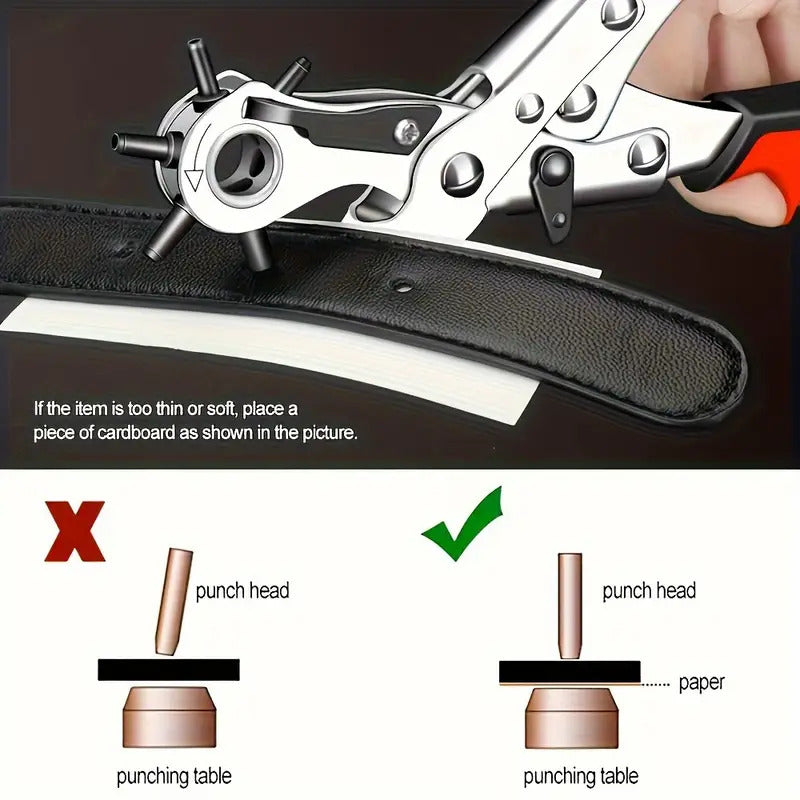 Multi-Size Leather Belt Eyelet Hole Punch Plier, Stainless Steel, Revolving Tool V563-H143