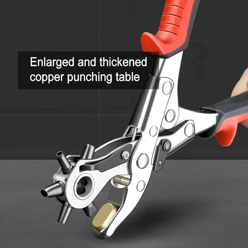 Multi-Size Leather Belt Eyelet Hole Punch Plier, Stainless Steel, Revolving Tool V563-H143