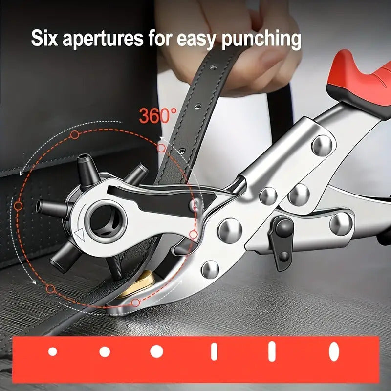 Multi-Size Leather Belt Eyelet Hole Punch Plier, Stainless Steel, Revolving Tool V563-H143