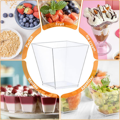 360x Premium Plastic Square Dessert Cups BPA Free Extra Strong Bulk - Clear