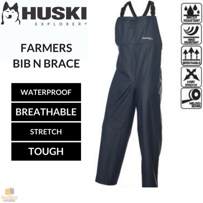 HUSKI Overalls V563-K8097-S Waterproof Windproof Breathable Bib N Brace with Adjustable Straps - Navy - S