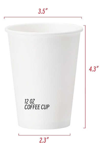 1000x 12oz Premium Paper Coffee Cups in White Bulk Wax Free Extra Strong in White