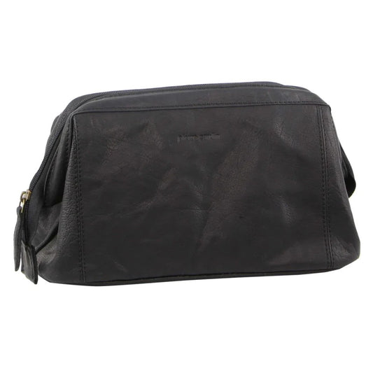 Pierre Cardin Mens Rustic Leather Toiletry Case Bag Travel - Black – view 2 - Auzzistore
