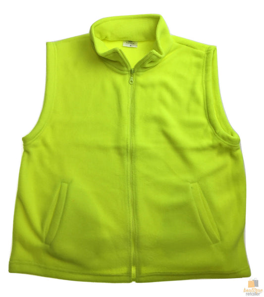 HI VIS Polar Fleece Vest V563 Full Zip Safety Workwear, Fluro Yellow, UPF 40-50+, 2 Pockets, L