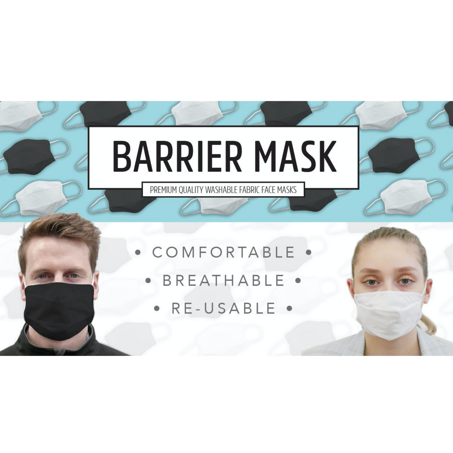 TIGERPLAST Fabric Barrier Mask Black - Washable, Reusable, OEKO-TEX, 3-Layer, 50 Washes