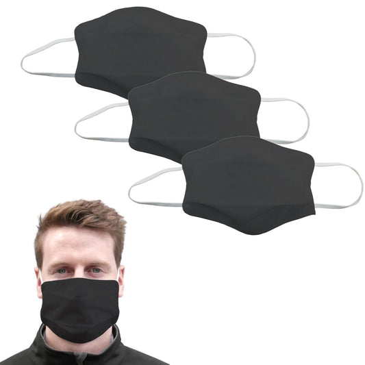Tigerplast Fabric Face Mask 3-Pack, Washable, Reusable, Anti-Microbial, Black, 3-Layer Polycotton, OEKO-TEX Certified