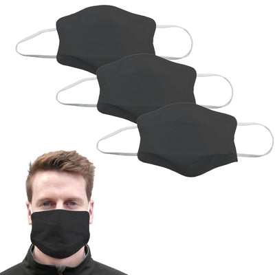 Tigerplast Fabric Face Mask 3-Pack, Washable, Reusable, Anti-Microbial, Black, 3-Layer Polycotton, OEKO-TEX Certified