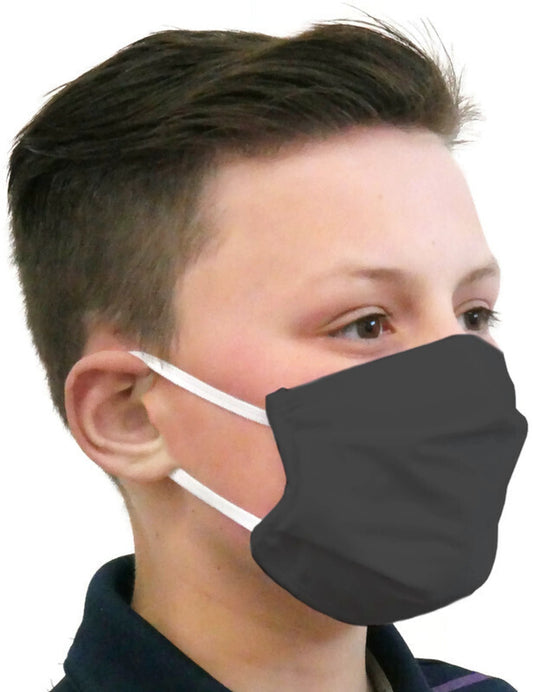 TIGERPLAST Kids Fabric Face Mask Black - Washable, Reusable, 3 Layer, OEKO-TEX Certified, 50 Washes