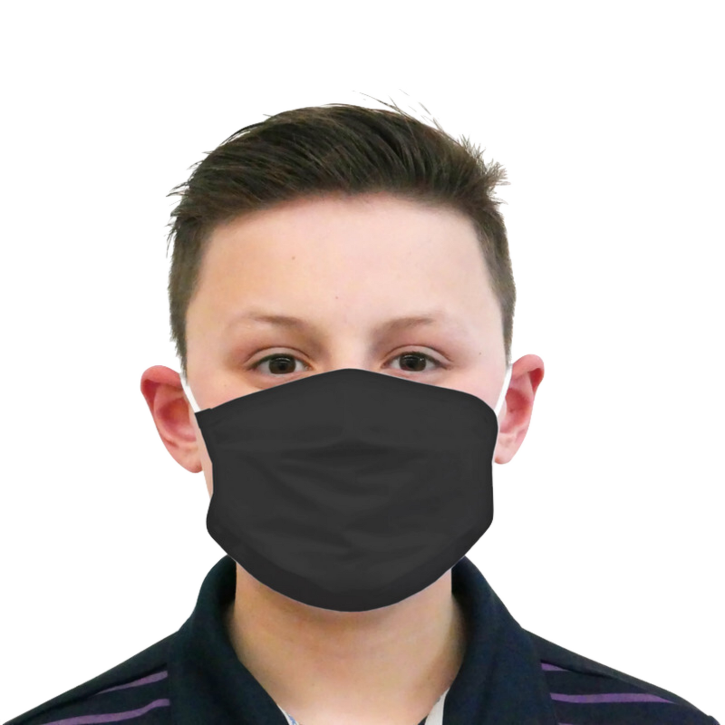 TIGERPLAST Kids Fabric Face Mask Black - Washable, Reusable, 3 Layer, OEKO-TEX Certified, 50 Washes