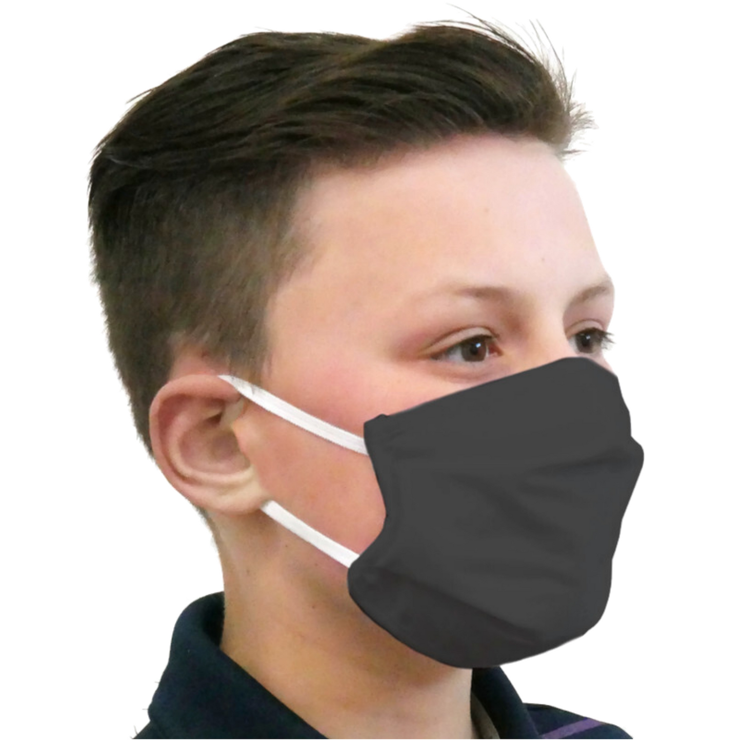 TIGERPLAST Kids Fabric Face Mask Black - Washable, Reusable, 3 Layer, OEKO-TEX Certified, 50 Washes