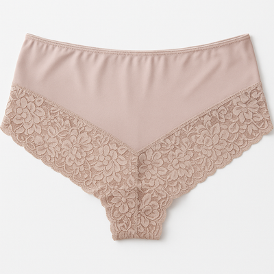 Womens Lace Boyshort Boyleg Full Briefs Underwear Undies in Beige - 10