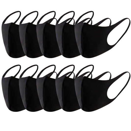 10x Summer Reusable Breathable Face Mask - Cooling Polyester, Anti Dust Haze, One Size, Black