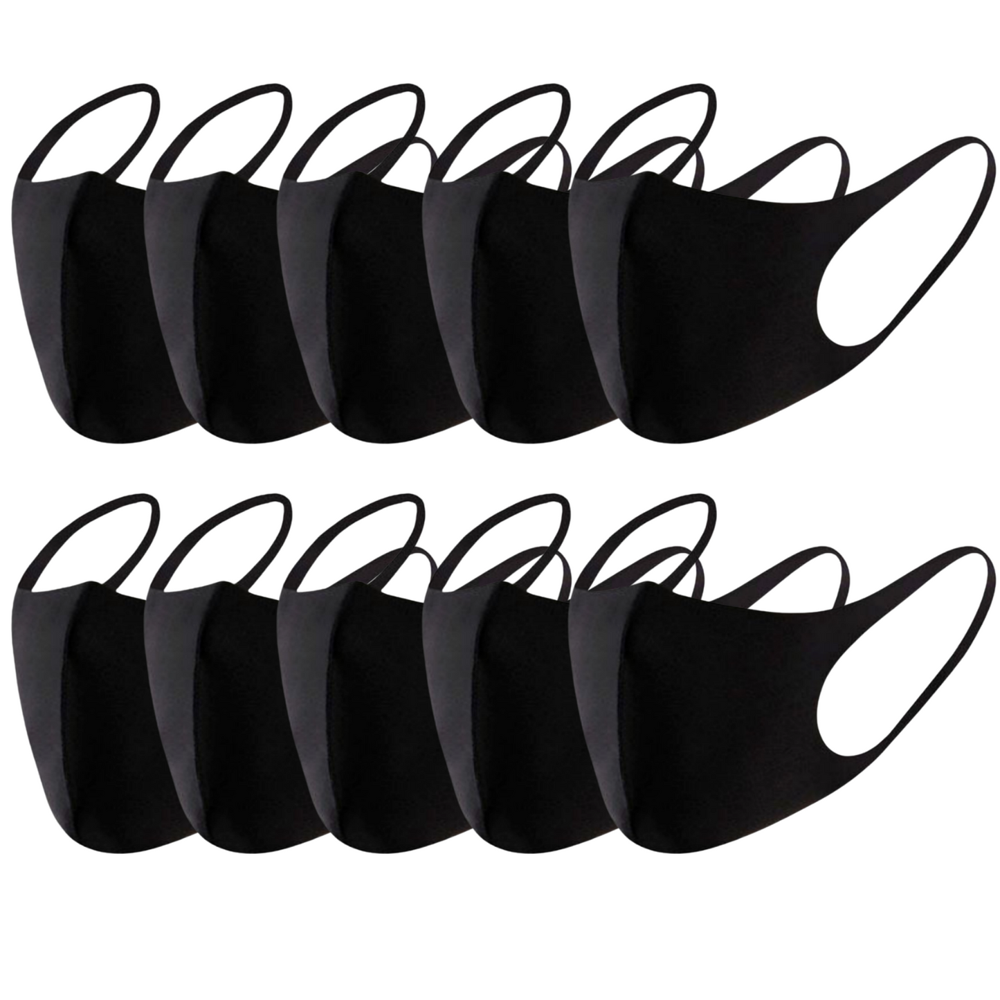 10x Summer Reusable Breathable Face Mask - Cooling Polyester, Anti Dust Haze, One Size, Black