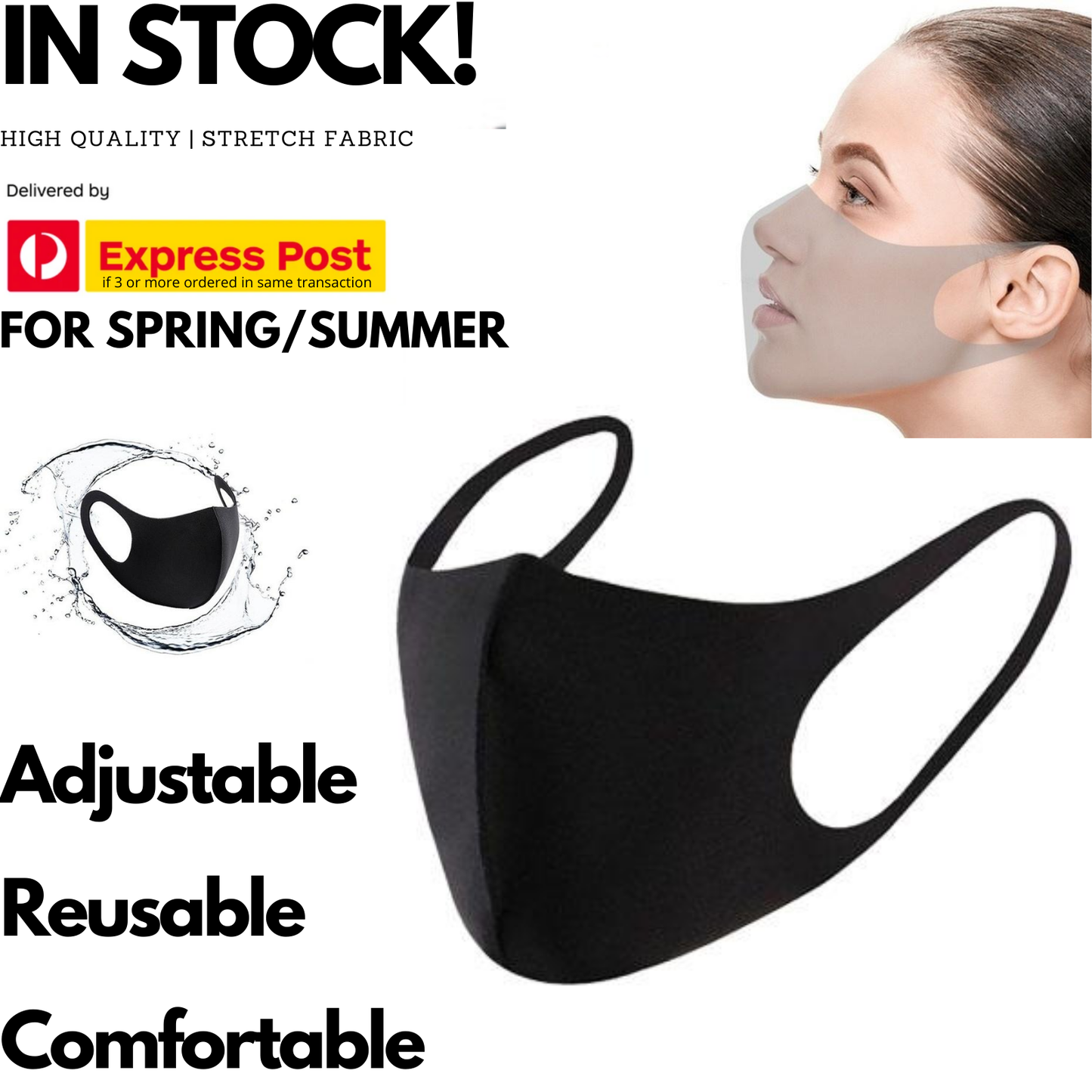 UPWR Black Reusable Breathable Face Mask - Cooling Fabric, Elastic Earloop, Polyester, One Size