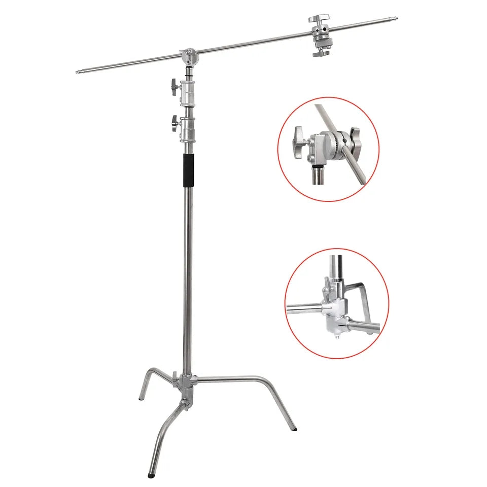 Hridz 10.8ft Heavy Duty Studio C-Stand with 4.2ft Boom Arm & Grip Heads, Stainless Steel