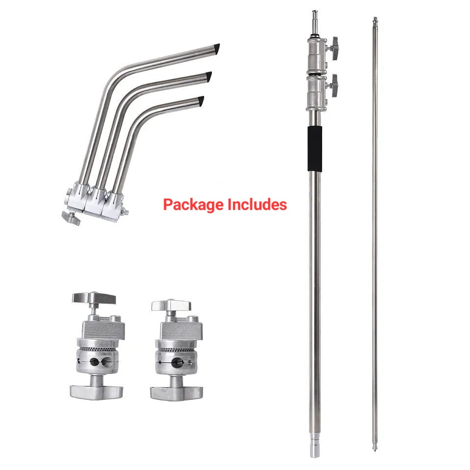 Hridz 10.8ft Heavy Duty Studio C-Stand with 4.2ft Boom Arm & Grip Heads, Stainless Steel