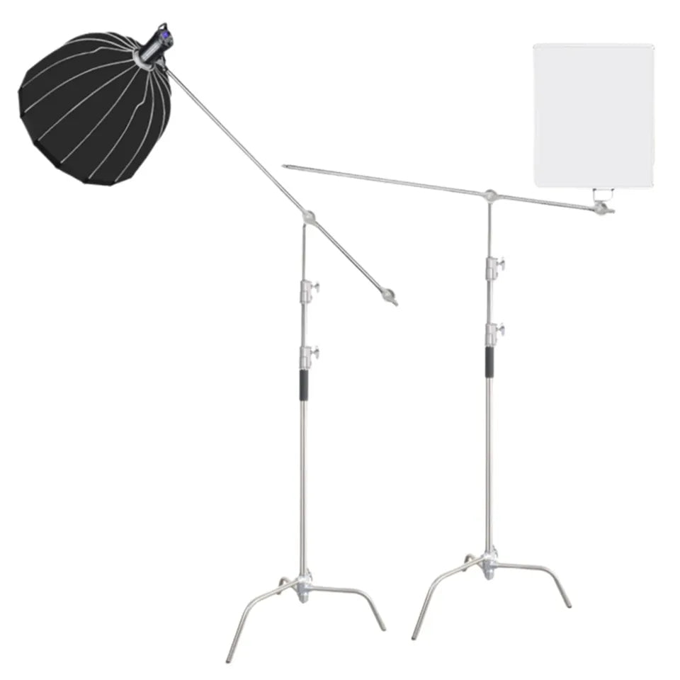 Hridz 10.8ft Heavy Duty Studio C-Stand with 4.2ft Boom Arm & Grip Heads, Stainless Steel