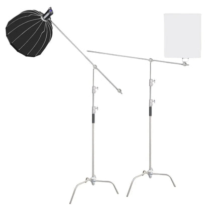 Hridz 10.8ft Heavy Duty Studio C-Stand with 4.2ft Boom Arm & Grip Heads, Stainless Steel