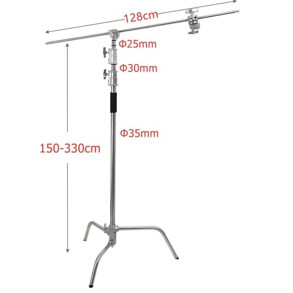 Hridz 10.8ft Heavy Duty Studio C-Stand with 4.2ft Boom Arm & Grip Heads, Stainless Steel