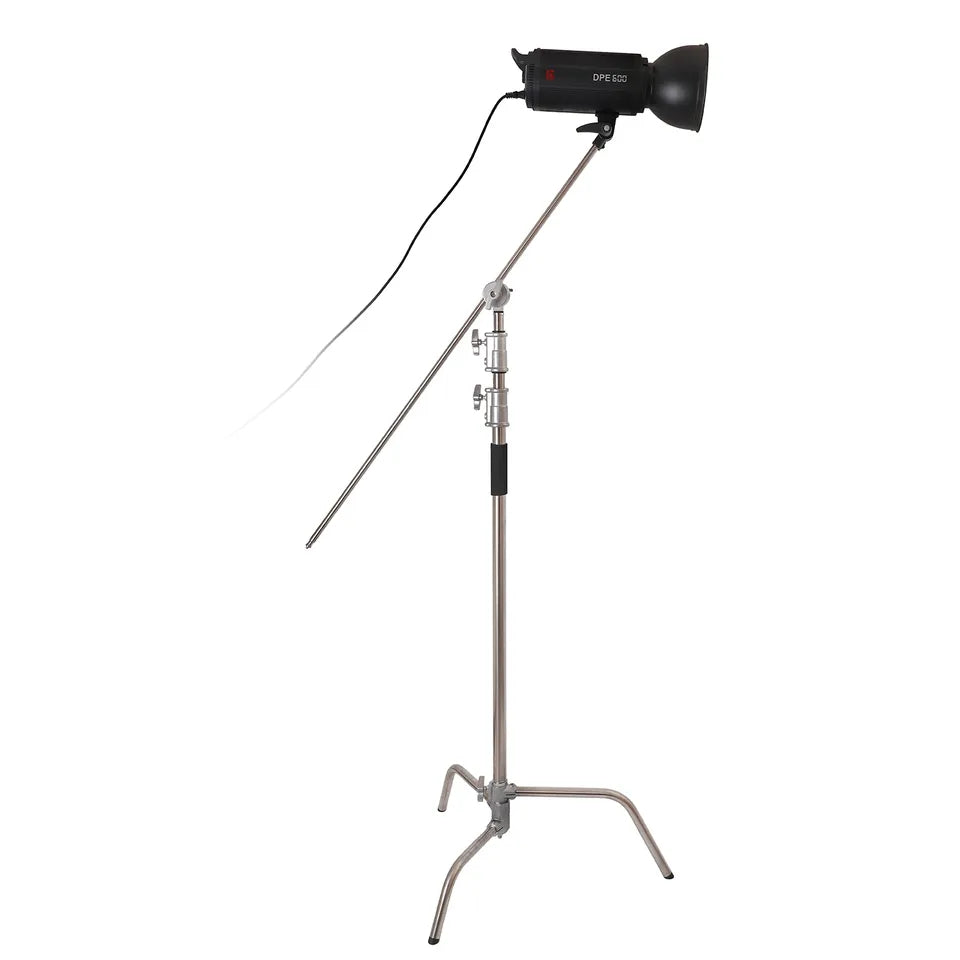 Hridz 10.8ft Heavy Duty Studio C-Stand with 4.2ft Boom Arm & Grip Heads, Stainless Steel