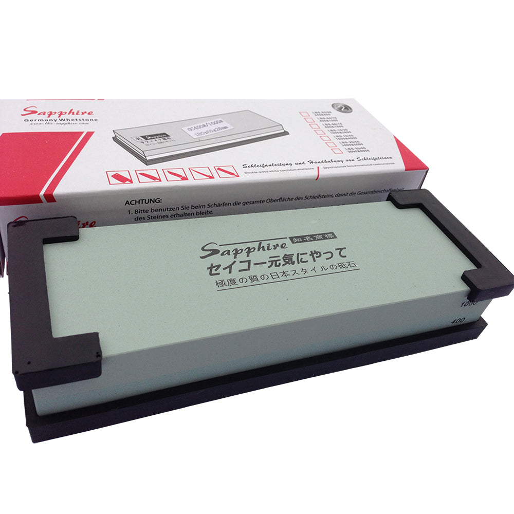 Lanboshi® Germany Whetstone #400/#1000 Double-Sided Sharpener with Anti-Slip Base, 18x6x2.7cm