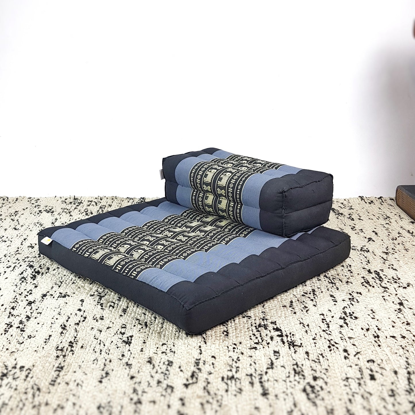 Blue Elephant Thai Triangle Pillow Meditation Cushion Set - Handmade Cotton, Organic Kapok, Firm Support