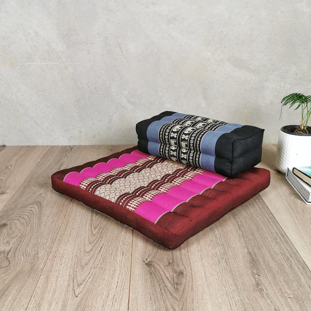 Thai Meditation Cushion Set - 50x50cm Kapok Cotton, Handmade, Organic, StPink-YB-BlueEle