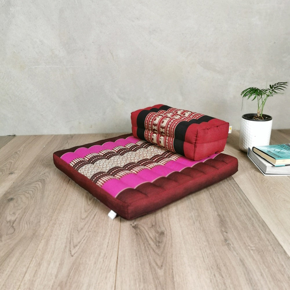Thai Meditation Cushion Set - 50x50cm Kapok Cotton, Handmade, StPink-YB-RedEle