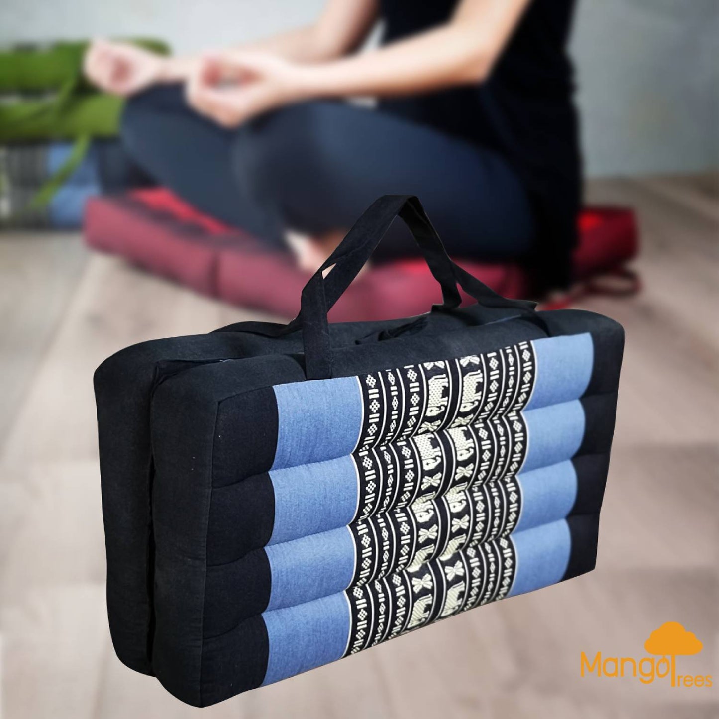 BlueEle 2-Fold Meditation Cushion Yoga Mat - 50x50cm, Organic Kapok, Handmade Cotton, Portable