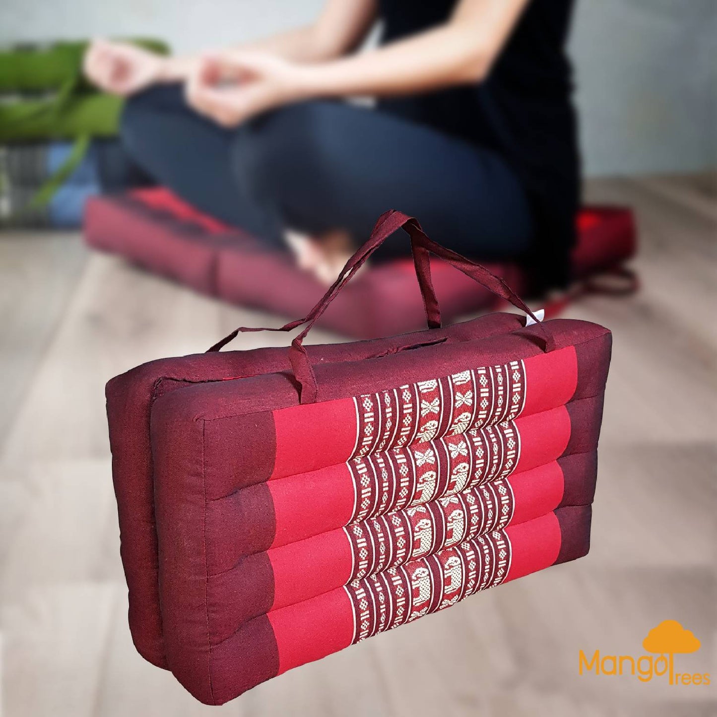 RedEle 2-Fold Meditation Cushion Yoga Mat - 50x50cm, Organic Kapok, Handmade Cotton
