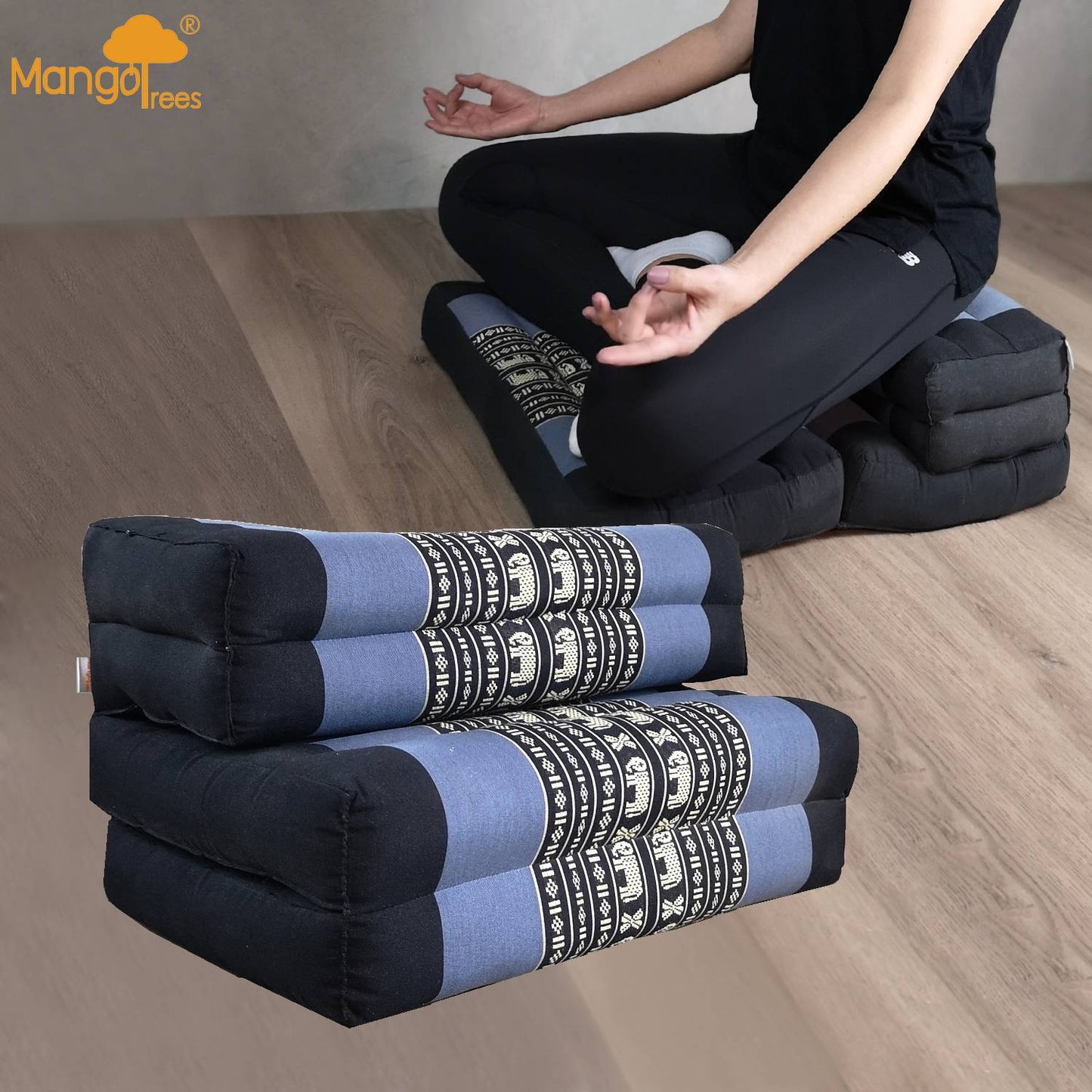 BlueEle Zafu Meditation Cushion Set - 3-Fold, 100% Kapok Cotton, Handmade, 50x50cm, Foldable, Thai Design