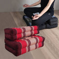 Zafu 3-Fold Meditation Cushion Set Red - 100% Kapok Cotton, Handmade, Foldable, Thai Classic