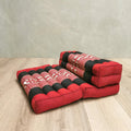 Zafu 3-Fold Meditation Cushion Set, 100% Kapok Cotton, Foldable, Thai Classic, Red-Ele, 50x50cm