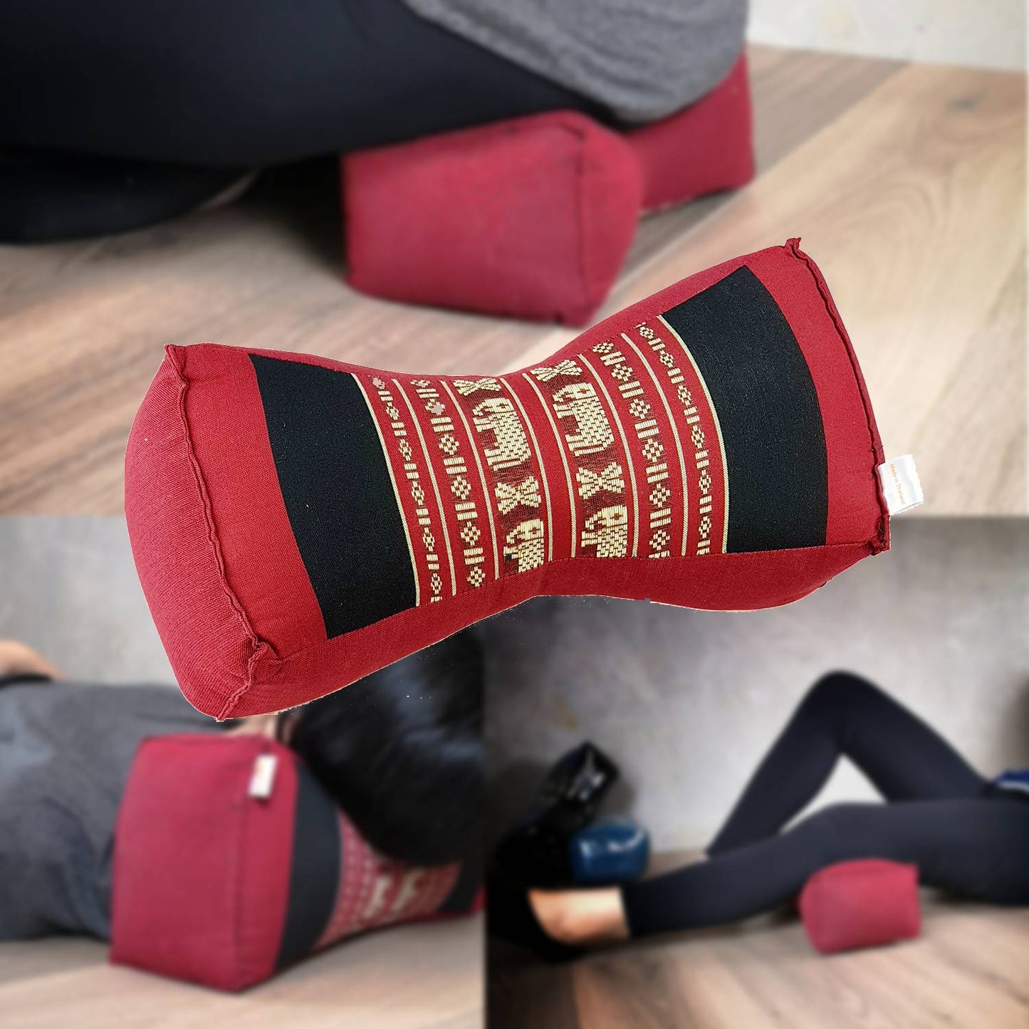 RedEle Thai Bone Shape Neck Pillow, Meditation Cushion, Kapok Filled, 33x15cm